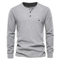 Camiseta AIOPESON Waffle Henley para hombre, camisetas básicas transpirables de manga larga para hombre, camisetas nuevas de otoño de Color sólido para hombre - details 4