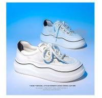 Zapatos deportivos de mujer de piel con suela gruesa y cordones, transpirables y cómodos para caminar. - details 9