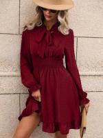 Vestido Midi de manga larga con cuello en V para mujer, elegante y bonito, a la moda, Color sólido, de lujo - details 2