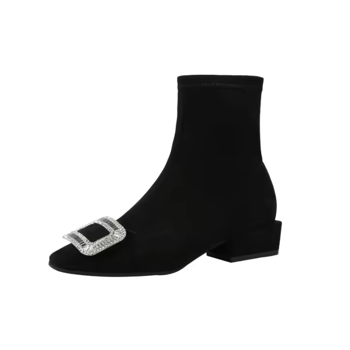 Botas cortas con hebilla cuadrada de cristal Botas cortas de manga elástica - 1