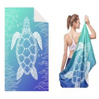 Toalla de playa de microfibra, Toalla de baño absorbente, protector solar grande de secado rápido para adultos, viaje, piscina, patrón de tortuga azul 27*55 - details 3