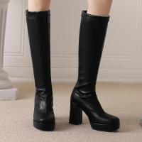 Botas de tacón de bloque de Color sólido para mujer, botas de vestir sin cordones, elegantes botas hasta la rodilla - details 5
