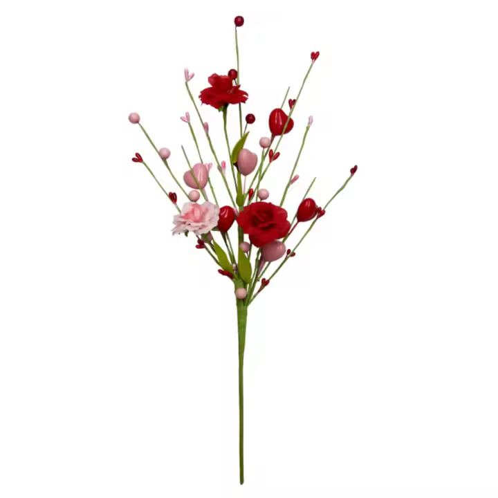 2 uds. De ramas de bayas de corazón de rosa Artificial roja y rosa, Festival romántico, tallo de rosa para el Día de San Valentín, flor Artificial hecha a mano - 1
