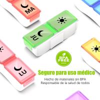 Pastillero-2 Tomas semanales en Español, Pequeño Organizador de Medicamentos, 7 días diarios con 14 Compartimentos, Multicolor - details 3