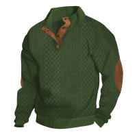 New Autumn/Winter Men's Outdoor Leisure Button Stand up Neck Spliced Loose Colored Sports Sweater Trend Men's Sweater Tops - details 3