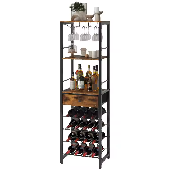Estantería de Vino de 4 Capas Organizador de Almacenamiento con Portavasos y Cajón - 1