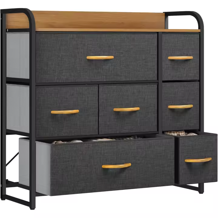 Cajonera de Tela Extraíble de 7 Cajones Almacenamiento de Tela Cómodo para Sala de Estar, Dormitorio, Habitación Infantil Gris Oscuro - 1