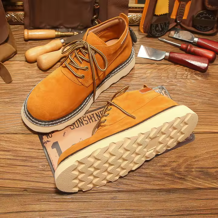 Cuero genuino de alta gama de cuero de vaca puro esmerilado zapatos altos casuales de tabla zapatos transpirables con suela gruesa. - 1