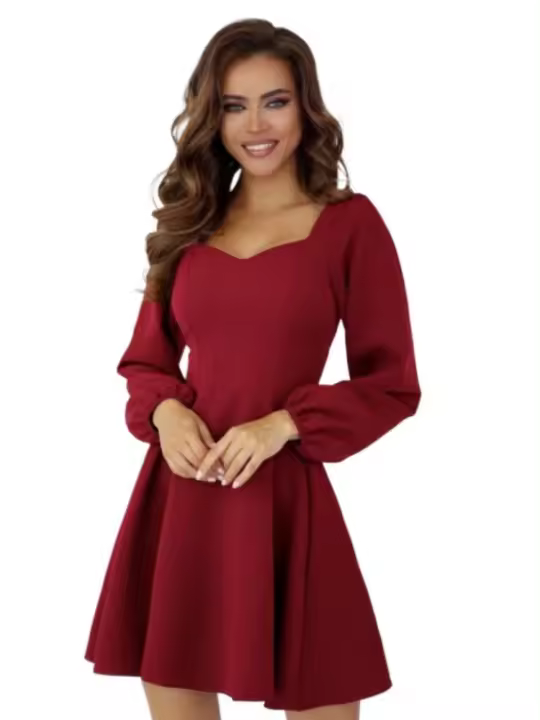 Elegante vestido de noche Midi de lujo para mujer, nuevo vestido de manga larga de Color sólido, vestidos Vintage de moda, promoción - 1