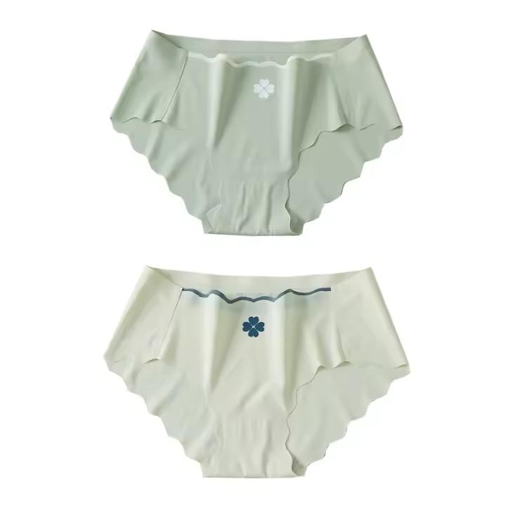 Bragas Femeninas Sin Costuras 2Pcs Cintura Baja Sexy Ropa Interior Transpirable Suelta Talla Grande Color Sólido Material Algodón y Seda de Hielo Adecuado para Primavera/Verano - 1