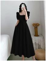 Elegante Vestido Largo Adelgazante para Mujer Manga Abullonada, Cuello Cuadrado, Ligero para el Verano con Falda Blanca Ajustada a la Cintura - details 13