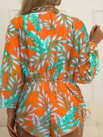 Traje de baño de tres piezas con estampado, traje de baño Sexy con cuello en V profundo, mono con cordón, conjunto de Bikini - details 10