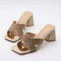 Tacones de aguja de moda para exteriores, versátiles y cómodos, tacones gruesos de color sólido con pedrería. - details 17