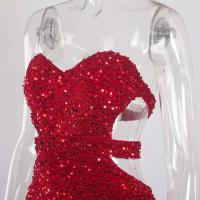 Vestido de noche sin mangas con abertura y lentejuelas elásticas brillantes para fiesta, sin tirantes, hasta el suelo, sin espalda acolchada - details 7