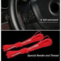 Funda protectora de cuero para volante de coche, funda tejida de piel de vaca de 38cm, con aguja y hilo antideslizantes - details 6