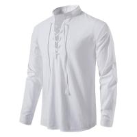 Nueva blusa informal para hombre, Tops de lino y algodón, camiseta de manga larga, camisas de Yoga Vintage con tapeta inclinada para primavera y otoño - details 16