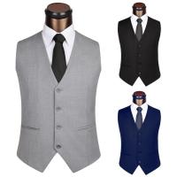 El nuevo vestido chalecos para hombres de Color sólido de un solo pecho ajustado traje para hombres chaleco masculino chaleco Homme Casual mangas - details 3