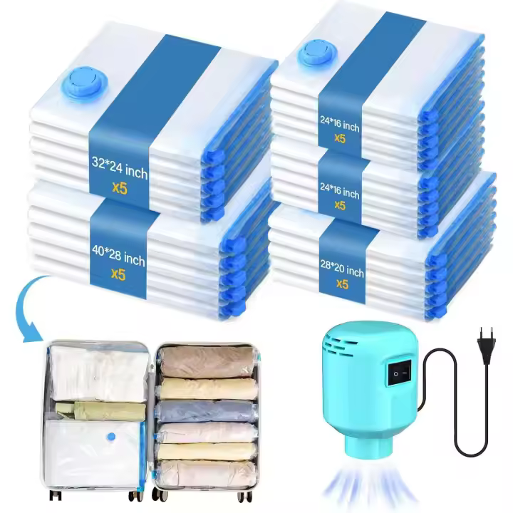 Bolsas de Vacío Eléctricas con Bombilla de Aire 25 Bolsas de Vacío Reutilizables para Ropa de Cama, Fundas, Almohadas, Viajes, mudanzas - 1