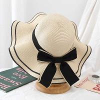 Nuevo Verano Mujer sol Casual moda pajarita paja de pescador con lazo cinta viaje playa sombrero versátil resistente a los rayos UV - details 3