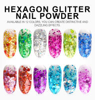 KADS juego de 12 colores de polvo Hexagonal para Realce de uñas, polvo para decoración de uñas - details 0