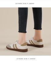 Zapatillas de Moda para Mujer de Corte Bajo Estilo Retro de Cuero Toe Redondo Casual Gris Blanco - details 13