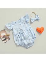 Conjunto de Maternidad Pelele para Bebé con Diadema Mono Floral con Cuello Redondo y Manga Mosca + Diadema para Verano, Azul/Amarillo, 0-24 Meses - details 4