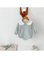Ready Stock Mono para recién nacidos, pelele elegante a cuadros con cuello Peter Pan y cordón de manga larga para niñas de 0 a 2 años - details 15