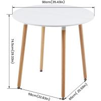 Mesa de Comedor, Estilo escandinavo Ronda Mesa y Patas de Madera de Haya, 80*72 cm, Color Blanco - details 20