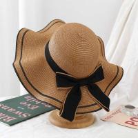Nuevo Verano Mujer sol Casual moda pajarita paja de pescador con lazo cinta viaje playa sombrero versátil resistente a los rayos UV - details 8