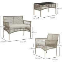 4 Piezas Muebles de Terraza con 1 Sofá de 2 Plazas, 2 Sillones con Cojines y 1 Mesa de Centro de Vidrio para Patio - details 4