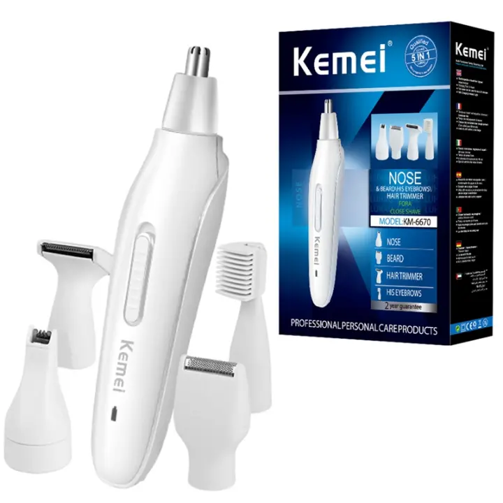 Kemei5in1 recortador y afeitadora de vello de nariz y Oreja, recortador de cejas y barba, recargable, Original - 1