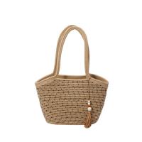 Bolso de mano tejido dulce a la moda, colgante con borlas, bolso de paja transpirable, bolso de playa de verano Beige de poliéster para mujer - details 1