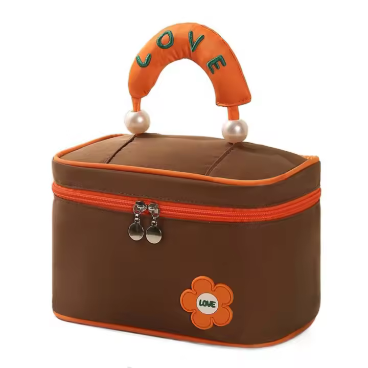 Bolsa de Maquillaje de Alta Belleza para Mujer Bolsa de Lavado de Doble Cremallera de Gran Capacidad Bolsa de Cosméticos de Mano con Perlas a Prueba de Polvo - 1