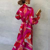 Vestido elegante con estampado plisado y cuello en V para mujer, traje largo de oficina para boda, primavera y verano, A-e, bohemio, 2024 - details 14