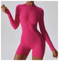 Traje de gimnasio de yoga para mujeres mono deportivo de manga larga con medio cierre sobre todo el cuerpo ropa de fitness para entrenamiento - details 0