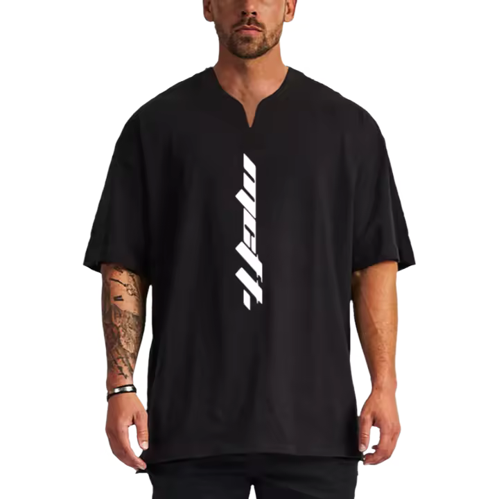 Camiseta Extra grande de algodón para hombre, camiseta de manga corta con estampado de cuello en V, de talla grande, de verano - 1