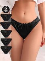 5 bragas de encaje para mujer - Ropa interior elegante, transpirable y suave sin costuras, color liso con detalle de volantes, corte medio, tejido de poliamida de punto - details 1