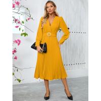 Vestido de manga larga con cuello en V para mujer, ropa de color sólido, 2025 - details 6
