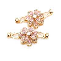 2 juegos de conectores de flores de latón y circonio de Color dorado de 18K para collares, cierres de pulsera, suministros de joyería Diy, accesorios - details 6