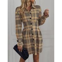 Vestido camisero de manga larga para mujer, elegante a cuadros, elástico de una pieza, moda coreana, informal, para fiesta - details 14