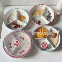 Ins placa de rejilla hogar cerámica profundización con tapa reducción de grasa tazón de distribución cuantitativa plato de partición plato de fruta caja bento - details 7