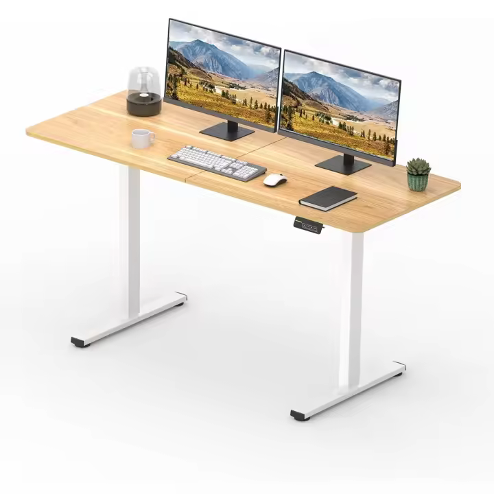 Escritorio Elevable Eléctrico 120x60cm Doble Agujero, Cerradura para Niños, Mesa de Trabajo/Hogar (Arce) - 1