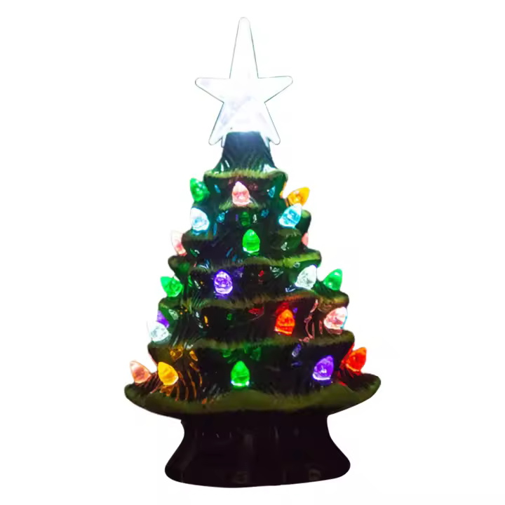 Árbol de Navidad de cerámica iluminado, Decoración de mesa, luces navideñas, 18,8 cm - 1