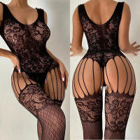 Lencería Sexy para mujer, ropa interior corporal, disfraces eróticos, monos negros con abertura en la entrepierna, picardías transparente porno sin entrepierna - details 1