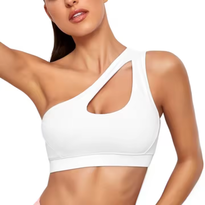 Sujetador deportivo para mujer, sujetadores de realce para Fitness, sujetador de Yoga a prueba de golpes con un hombro, sujetador para correr y Yoga blanco y negro, chaleco Sexy - 1
