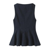 OUWU- Blusas Ajustadas Con Volantes Para Mujer, Cuello Redondo, Sin Mangas, Cremallera Lateral, Camisas Femeninas, Tops Elegantes, Moda - details 4