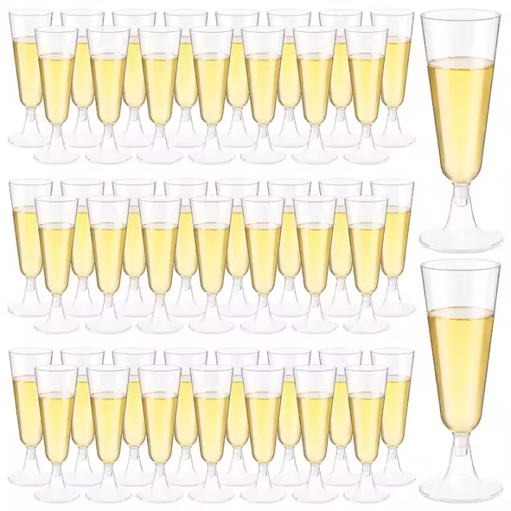 Copas desechables de plástico para Bar, Copas de champán brillantes, flautas de champán transparentes, Copas de tostado para fiesta de bodas, 25 piezas, 150ml - 1