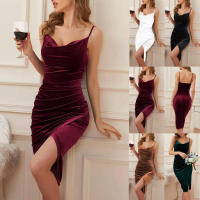 Vestido de fiesta hendidura crepé terciopelo slip para mujer - details 2