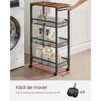 4 Niveles, Carro Estrecho de Cocina con Ruedas, con Asa, para Espacio Reducido, 22 x 45,4 x 77 cm, para Cocina, Baño, Salón, Estudio, Marrón Rústico y Negro LRC033B01 - details 7