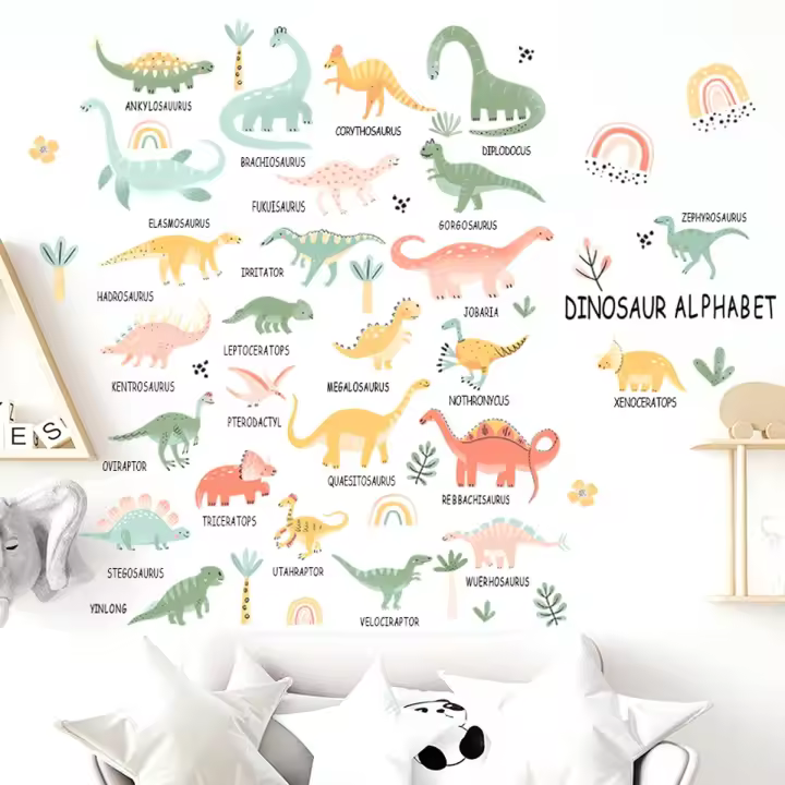 Calcomanías de pared de dinosaurios, pegatinas de dinosaurios para niños, guardería, dormitorio, sala de estar, decoración artística - 1